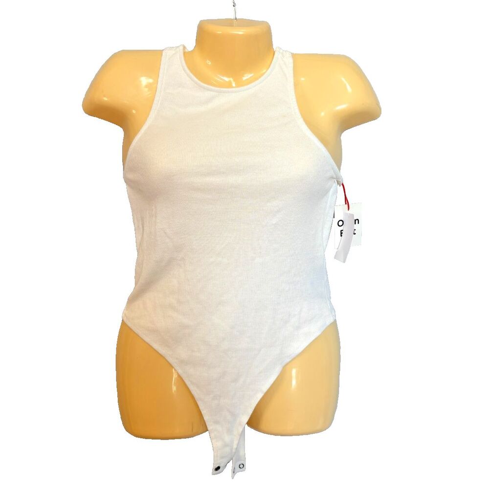 Open Edit M ribbed white bodysuit thong organic cotton nordstrom